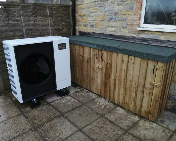 air source heat pump on patio